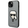 Karl Lagerfeld Case for iPhone 14, Saffiano Karl's Head Patch, silver