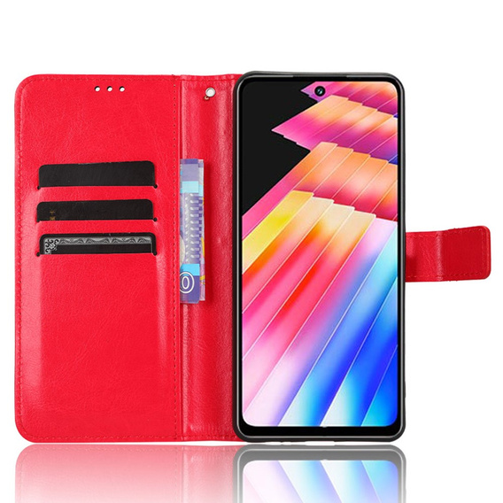 Flip case for Infinix Hot 30i, Crazy Horse Wallet, red