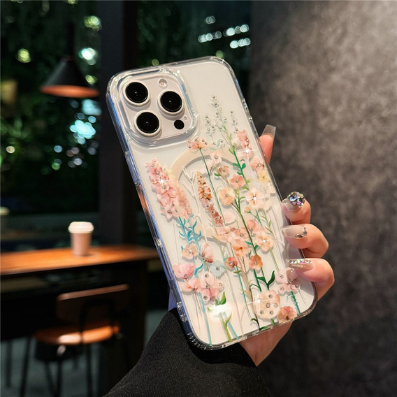Magnetic case with floral laser pattern for iPhone 16 Pro