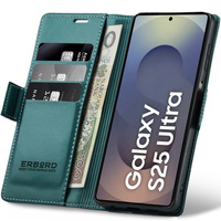 Case for Samsung Galaxy S25 Ultra, ERBORD Glossy Litchi, wallet with flap, green