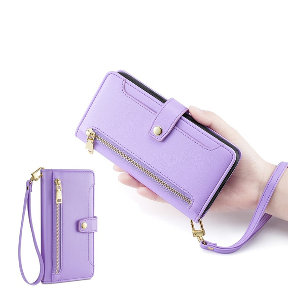 Flip case for iPhone 14 Pro, Wallet Zipper Pocket, purple
