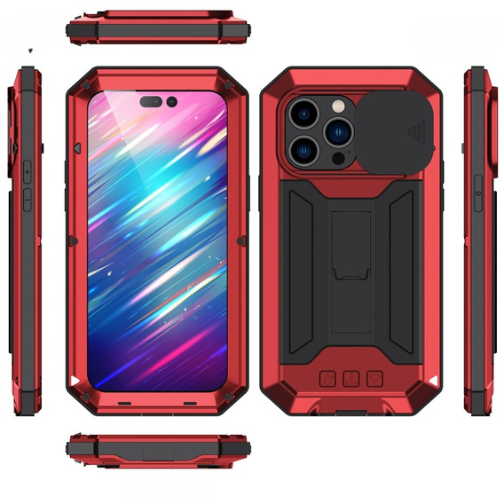 Case for iPhone 14 Pro, R-JUST CamShield Slide, armoured, red / black