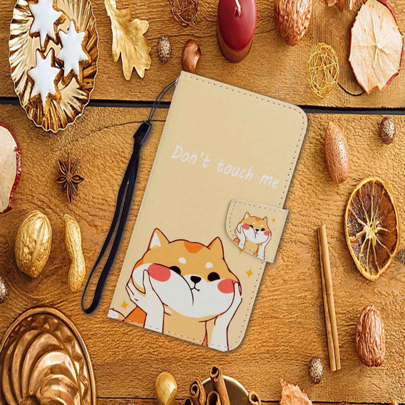 Flip case for Xiaomi Redmi 13C / Poco C65, Wallet, Akita Dog, cream