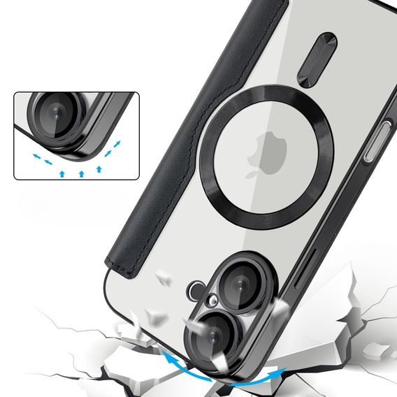Flip case for iPhone 16, RFID Wallet MagSafe CamShield, black
