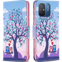 Flip case for Xiaomi Redmi 12C, Wallet, tree & owls, blue