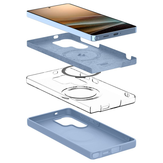 Spigen Case for Samsung Galaxy S25 Ultra, Silicone Fit Mag, blue + Tempered Glass