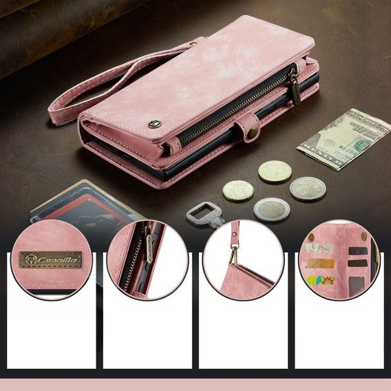 CASEME case for Samsung Galaxy A56 5G, Retro Leather Wallet, with strap, pink
