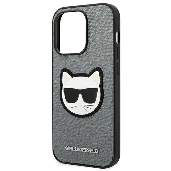 Karl Lagerfeld Case for iPhone 14 Pro, Saffiano Choupette Head Patch, silver