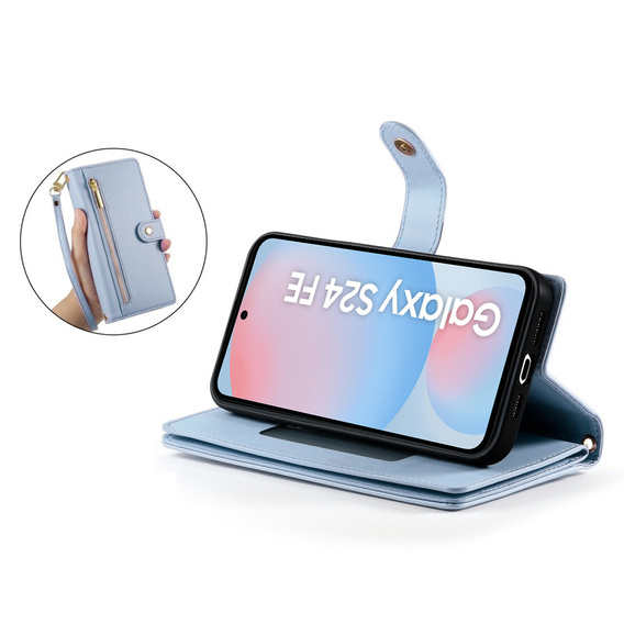 Flip case for Samsung Galaxy S24 FE, Wallet Zipper Pocket, blue