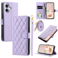 Flip case for iPhone 16, Rhombus Crossbody Leather, purple
