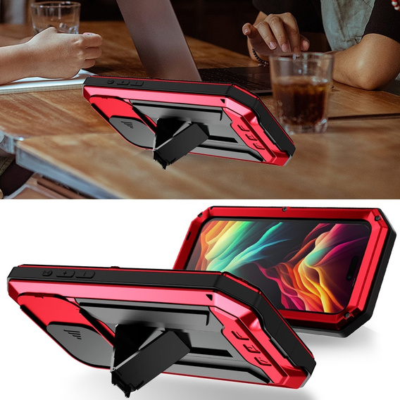 Case for iPhone 15 Pro, R-JUST CamShield Slide, armoured, red / black