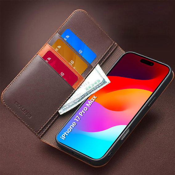QIALINO leather wallet flip case for iPhone 17 Pro Max - brown