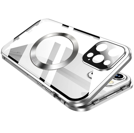 Magnetic Dual Glass MagSafe case for iPhone 16 Pro Max, silver