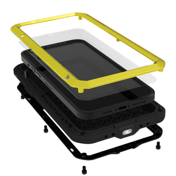 Love Mei Case for iPhone 13 mini, armored with glass, yellow / black