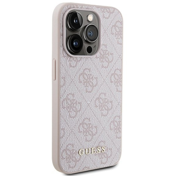 GUESS Case for iPhone 15 Pro Max, 4G Metal Gold Logo, pink