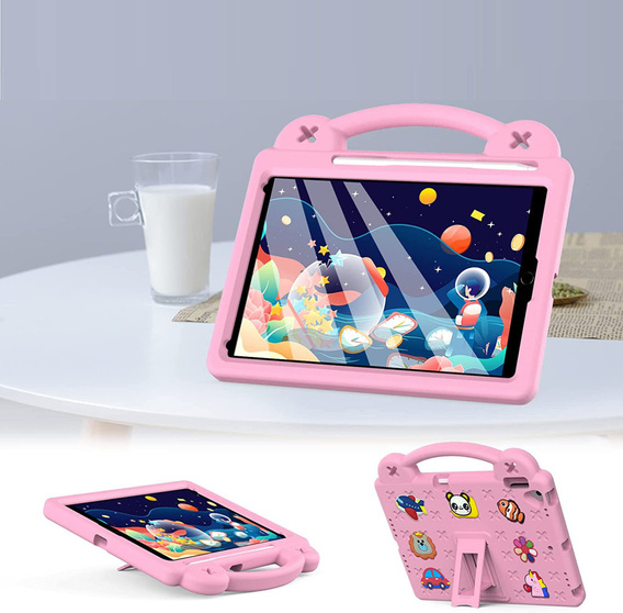 Children's case for iPad 10.2" 2021/2020/2019 (9/8/7 gen.) / Air 10.5" 2019 (3 gen.), Cute Patterns, with stand, pink