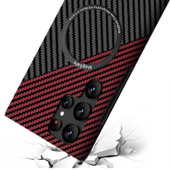 Case for Samsung Galaxy S23 Ultra, Magsafe Slim Carbon, black / red