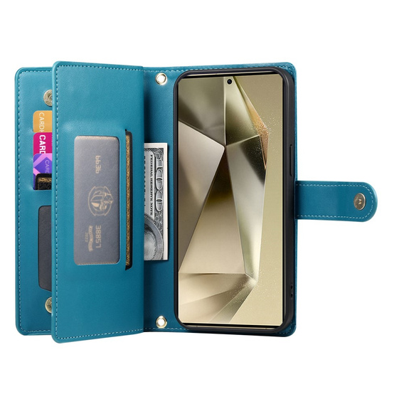 Flip case for Samsung Galaxy S25 Ultra, Wallet Zipper Pocket, blue