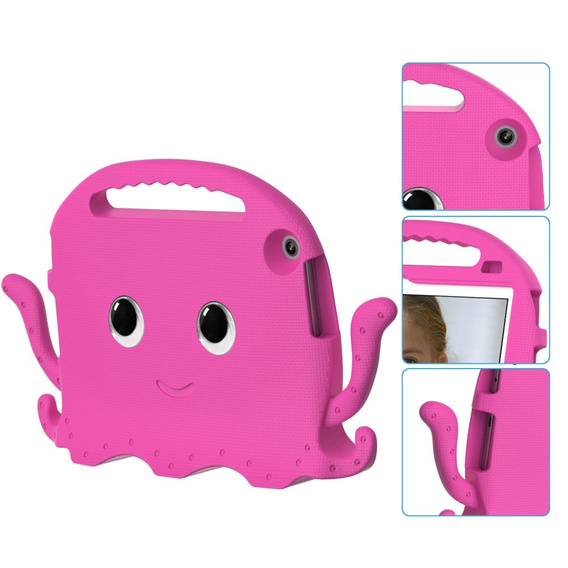 Children's case for Lenovo Tab M10 10.1 Gen 3, with handle, octopus, dark pink