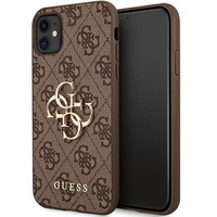 GUESS Case for iPhone 11, 4G Big Metal Logo, brown