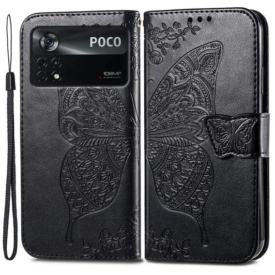 Flip case for Xiaomi Poco X4 Pro 5G, Butterfly, black
