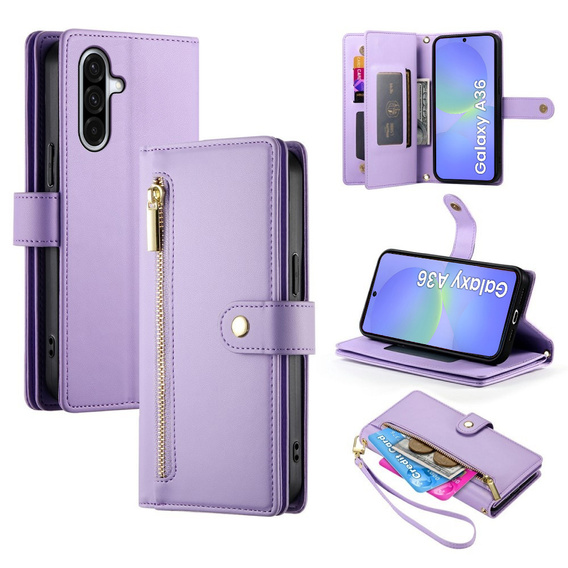 Flip case for Samsung Galaxy A36 5G, Wallet Zipper Pocket, purple