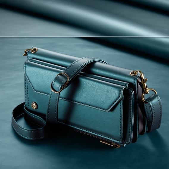 Case CASEME for iPhone16e, RFID Leather Wallet, with shoulder strap, green