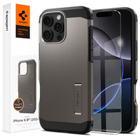 Spigen case for iPhone 16 Pro Max, Tough Armor Mag MagSafe, grey + 9H Tempered Glass