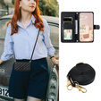 Flip case for Samsung Galaxy S25 FE, Rhombus Crossbody Leather, black