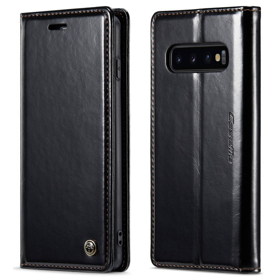 CASEME flip case for Samsung Galaxy S10+ Plus, Waxy Textublack, black