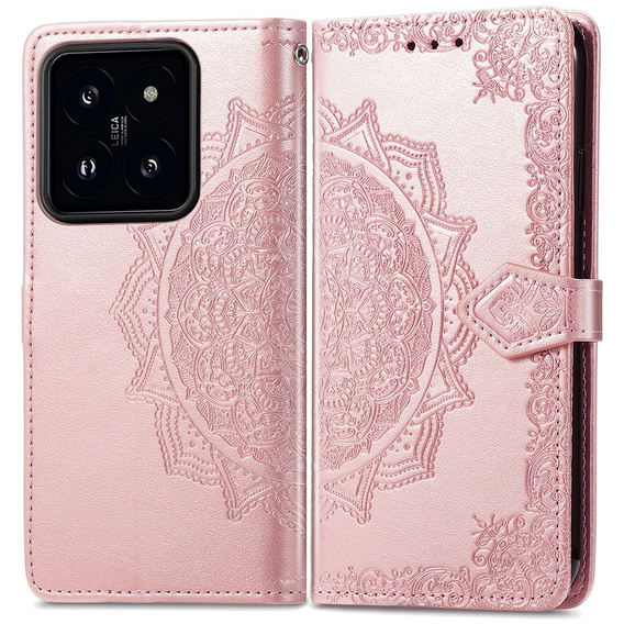 Flip case for Xiaomi 14T Pro, Mandala, pink rose gold