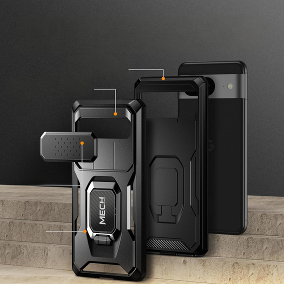 Case for Google Pixel 8, Tongate MECH Series with stand, black