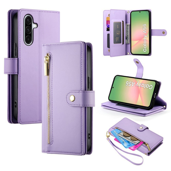 Flip case for Samsung Galaxy A56 5G, Wallet Zipper Pocket, purple