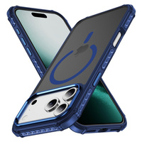 Matt Case for iPhone 17 Pro Max, armoured, for MagSafe, smoky with blue sides