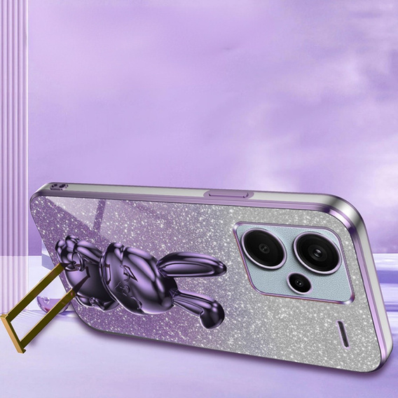 Case for Xiaomi Redmi Note 13 Pro+, Glitter Rabbit, with slide-out stand, purple