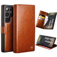 Flip case for Samsung Galaxy S25 Ultra, QIALINO Leather Wallet, brown