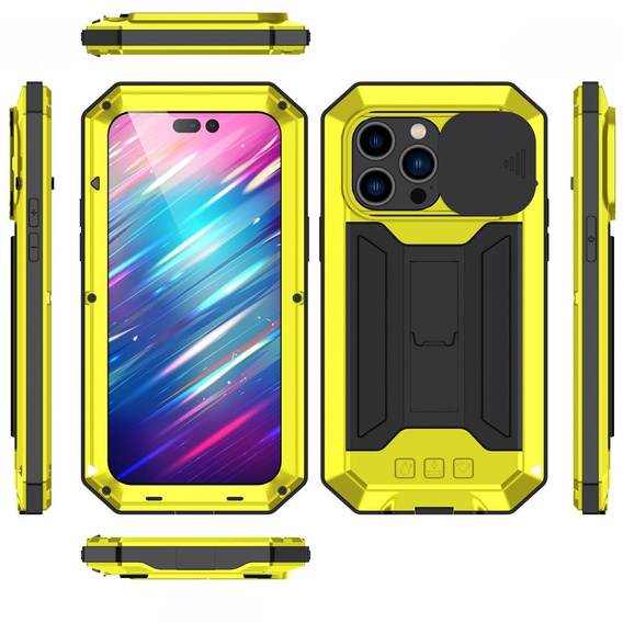 Case for iPhone 14 Pro, R-JUST CamShield Slide, armoured, yellow / black