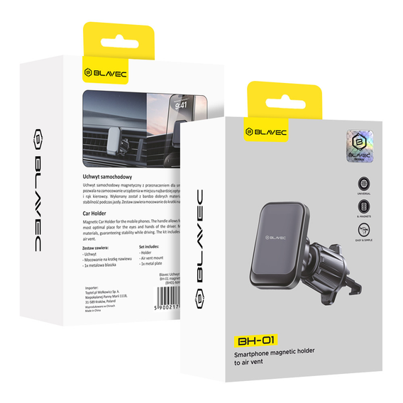 Magnetic car holder for the windscreen grille, for smartphones
