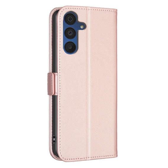 Flip case for Samsung Galaxy A15, BINFEN Wallet, rose gold + 9H glass