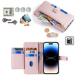 Flip case for iPhone 14 Pro Max, Wallet Zipper Pocket, pink