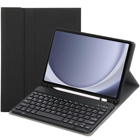 Case + keyboard Samsung Galaxy Tab A9, Leather Pen Slot, black