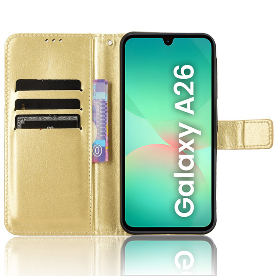 Flip case for Samsung Galaxy A26, Crazy Horse Wallet, gold