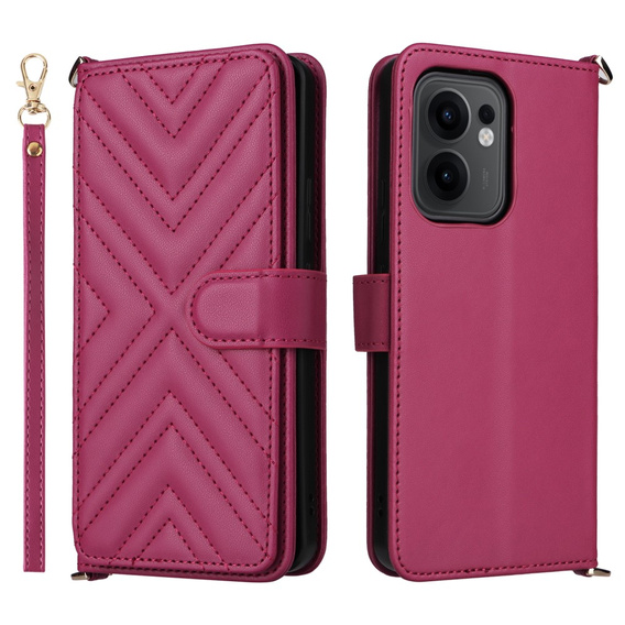 Crossbody Leather Wallet flip case for Oppo Reno 13F 5G, maroon