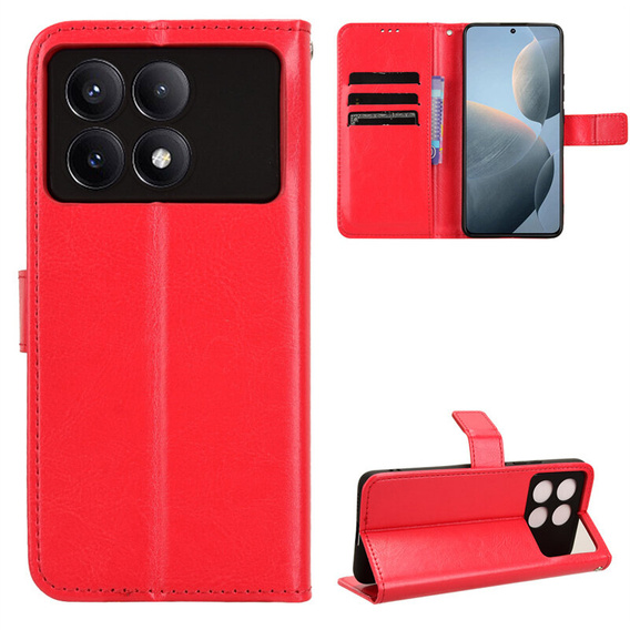 Flip case for Xiaomi Poco F6 Pro, Crazy Horse Wallet, red