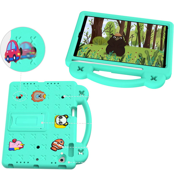 Children's case for iPad 9.7" 2018/2017 (6/5 gen.) / Pro 9.7" 2016, Cute Patterns, with stand, green