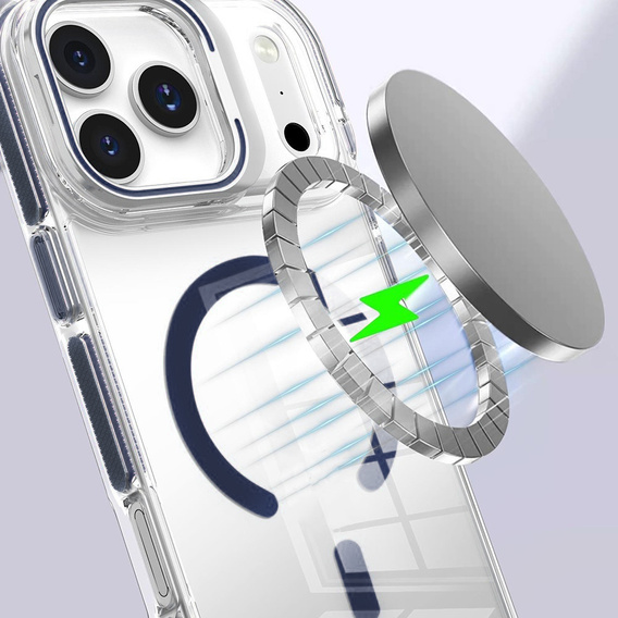 Case for iPhone 17 Pro, for MagSafe, with stand, transparent with navy blue inserts