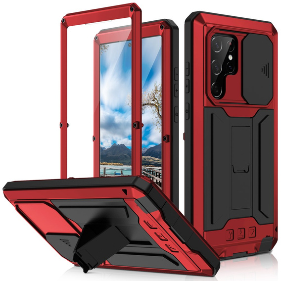 Armored case for Samsung Galaxy S22 Ultra, R-JUST CamShield Slide, red