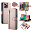 Flip case for iPhone 16 Pro Max, Wallet Zipper Pocket, pink