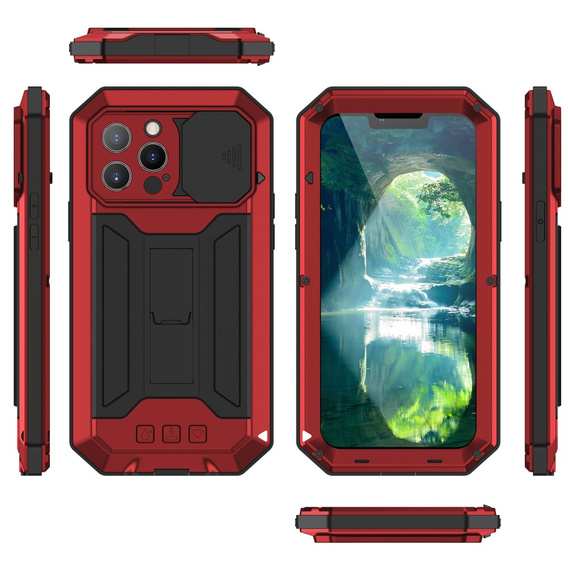 Case for iPhone 13 Pro, R-JUST CamShield Slide, armoured, red / black