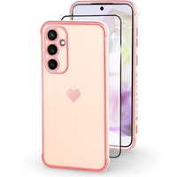 Case for Samsung Galaxy A35 5G, Electro heart, pink rose gold + Full Glue Ceramic Glass